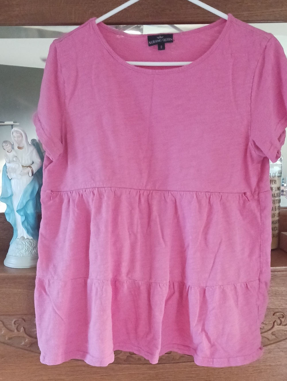 Nursing Queen Cotton Pink Short Sleeve Tiered Zip Top